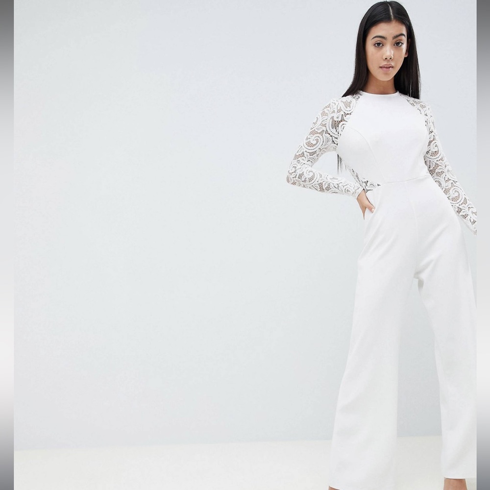 John Zack Petite Lace Sleeve Jumpsuit